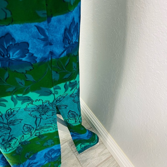 Vintage Olivia Rose Sleeveless Green Floral Maxi Double Slit Short Dress - Picture 5 of 6